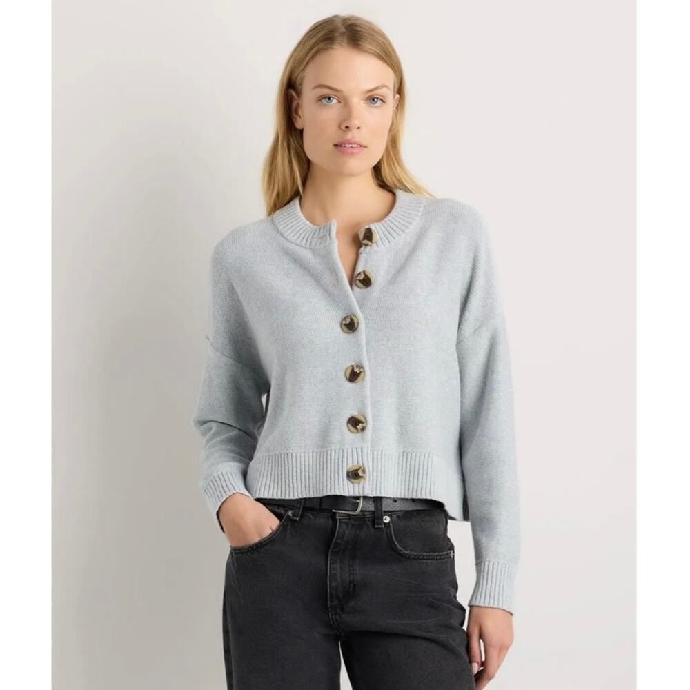 Quince 100% Organic Cotton Cropped Cardigan Heather Dove Grey NWT XL Minimalist
